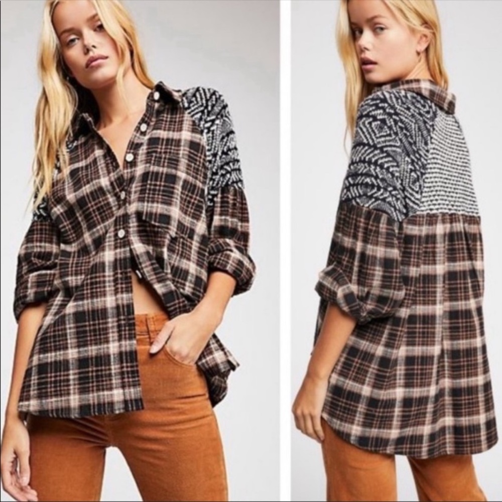 Free People Fireside Nights Plaid Top Size Medium